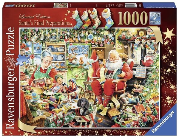 Ravensburger Christmas Puzzle 19558 - 1000 Teile - Santa's Final Preparations