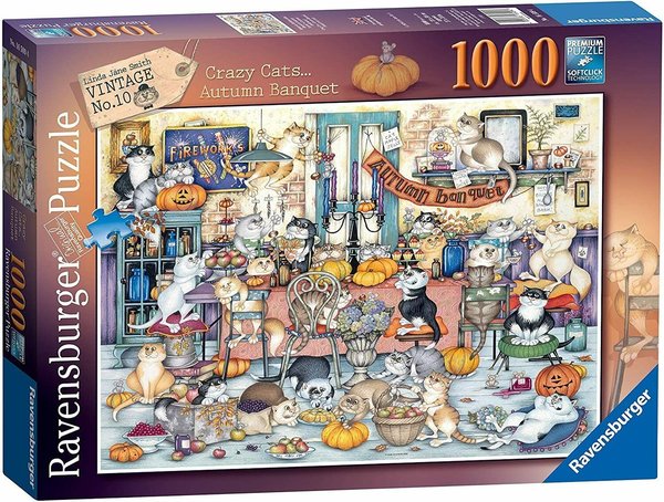 Ravensburger Puzzle 16509 - 1000 Teile - Linda Jane Smith - Crazy Cats Autumn Banquet