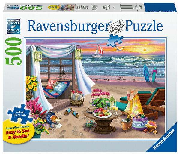 Ravensburger Puzzle 16792 - 500 Teile - Large - Cabana Retreat - Abend am Strand  - Rarität