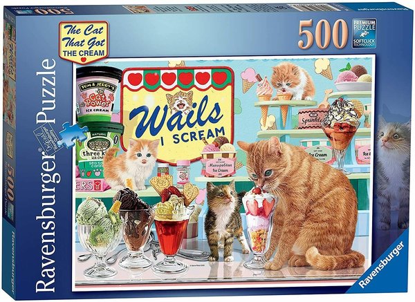 Ravensburger Puzzle 16527 - 500 Teile - Steve Read - The Cat that got the Cream - Rarität