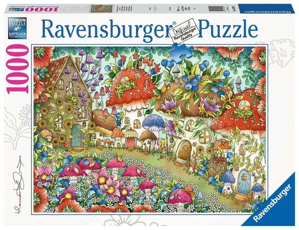 Ravensburger Puzzle 16997 - 1000 Teile - Niedliche Pilzhäuschen in der Blumenwiese