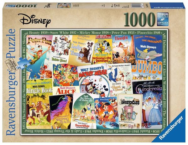 Ravensburger Puzzle 19874 - 1000 Teile - Disney Classics - Vintage Movie Poster
