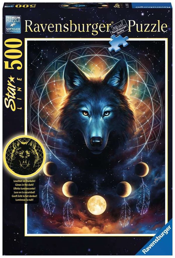 Ravensburger Puzzle 13970 - 500 Teile - Star Line - Leuchtender Wolf