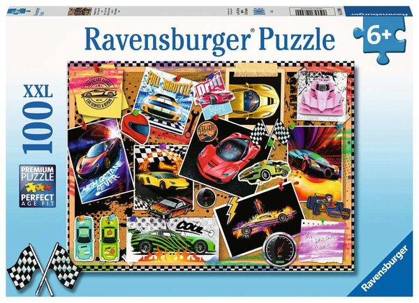 Ravensburger Puzzle 12899 - 100 Teile - Rennwagen Pinnwand