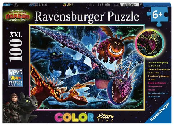 Ravensburger Puzzle 13710 - 100 Teile - Color Star Line - Dragons - Leuchtende Dragons