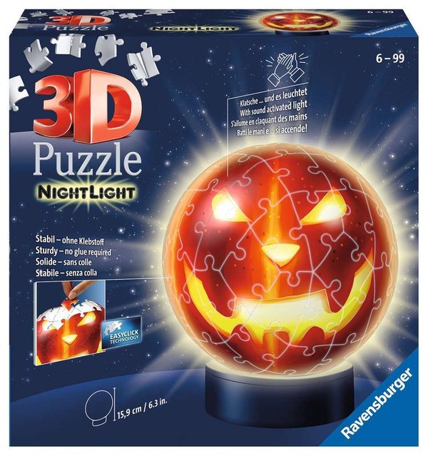 Ravensburger 3D - Puzzle - Ball 11253 - 72 Teile - Kürbiskopf Nachtlicht - Halloween