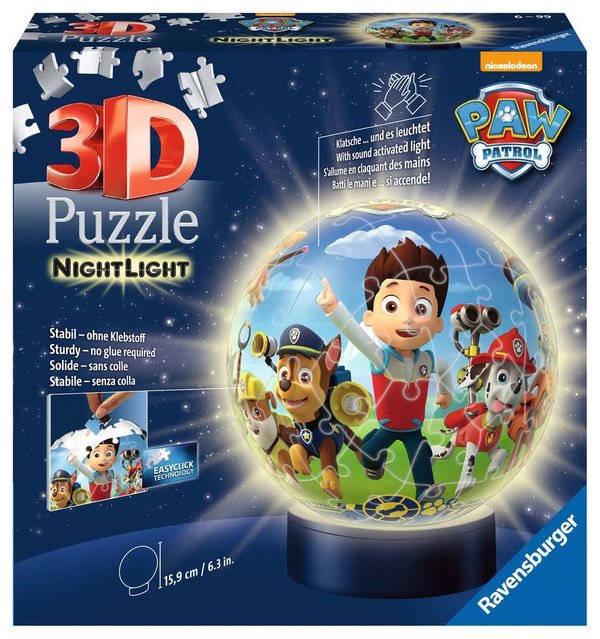Ravensburger 3D - Puzzle - Ball 11842 - 72 Teile -  Paw Patrol - Nachtlicht