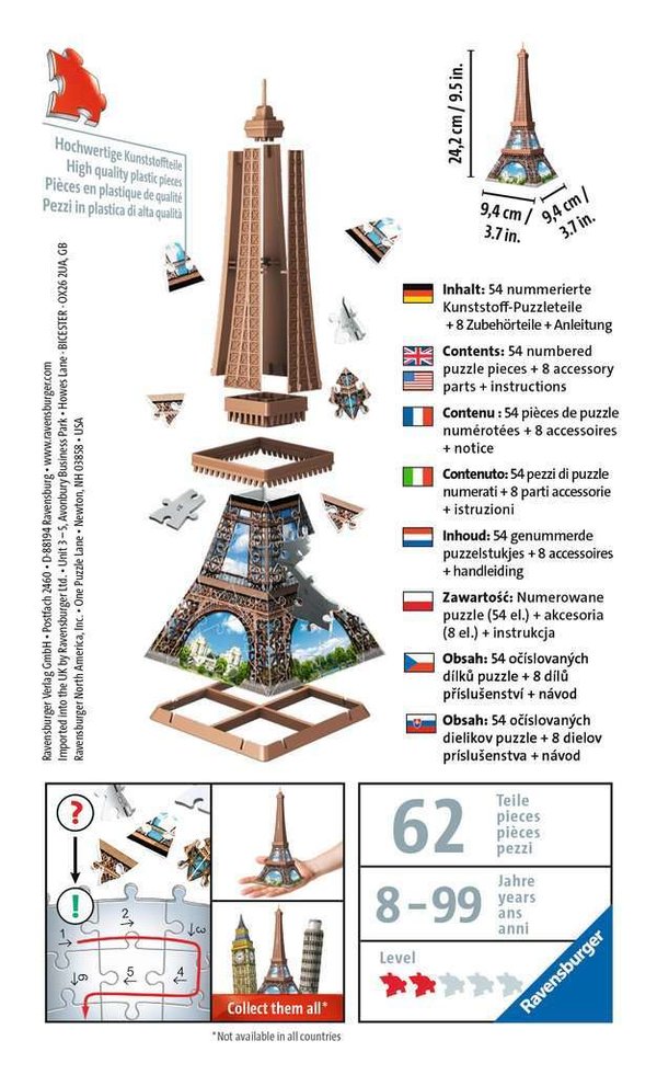 Ravensburger 3D - Puzzle - 12536 - 54 Teile - Mini - Eiffelturm