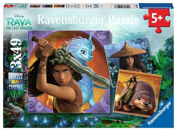 Ravensburger Puzzle 05098 - 3 x 49 Teile - Disney - Raya, die tapfere Kriegerin