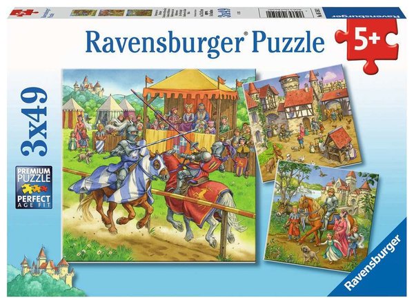 Ravensburger Puzzle 05150 - 3 x 49 Teile - Ritterturnier im Mittelalter