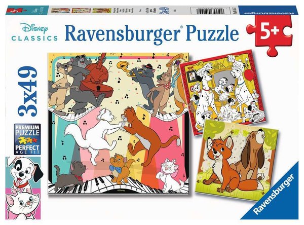 Ravensburger Puzzle 05155 - 3 x 49 Teile - Disney Classics - Tierisch gut drauf