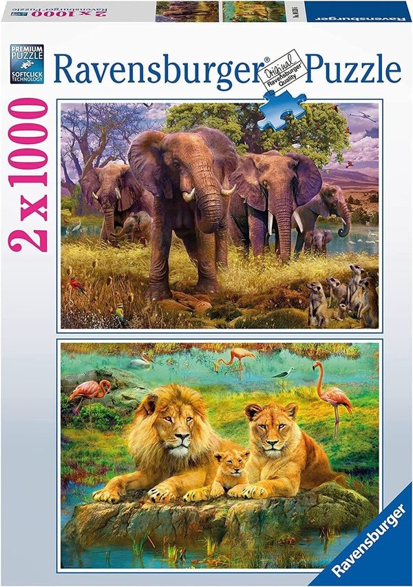 Ravensburger Puzzle 80526 - 2 x 1000 Teile - Afrikanische Tiere - Rarität