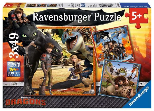 Ravensburger Puzzle 09258  - 3 x 49 Teile - Dragons - Drachenreiter
