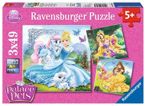 Ravensburger Puzzle 09346 - 3 x 49 Teile - Disney - Palace Pets - Belle, Cinderella und Rapunzel