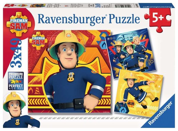 Ravensburger Puzzle 09386 - 3 x 49 Teile - Feuerwehrmann Sam - Bei Gefahr Sam rufen