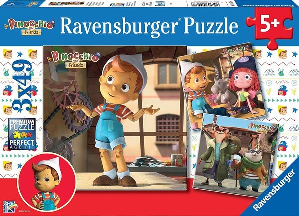 Ravensburger Puzzle 05567 - 3 x 49 Teile - Pinocchio - Rarität