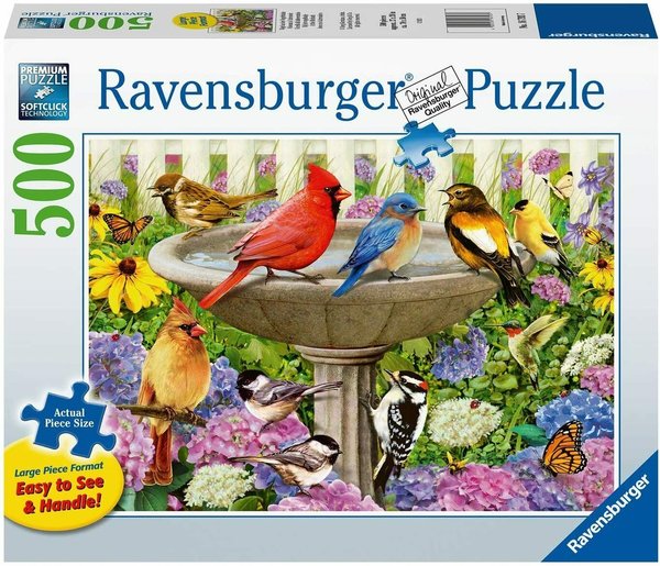 Ravensburger Puzzle 16793 - 500 Teile - Large - At the Birdbath / Vögel an der Vogeltränke - Rarität