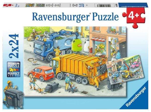 Ravensburger Puzzle 05096 - 2 x 24 Teile - Müllabfuhr und Abschleppwagen