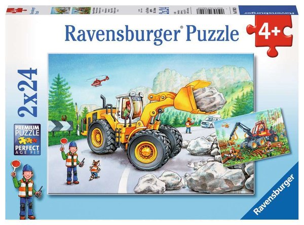 Ravensburger Puzzle 07802 - 2 x 24 Teile - Bagger und Waldtraktor