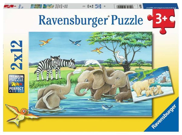 Ravensburger Puzzle 05095 - 2 x 12 Teile - Tierkinder aus aller Welt