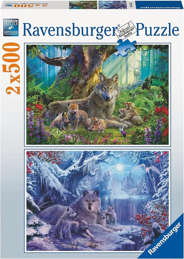 Ravensburger Puzzle 80553 - 2 x 500 Teile - Wölfe im Sommer & Winter - Rarität