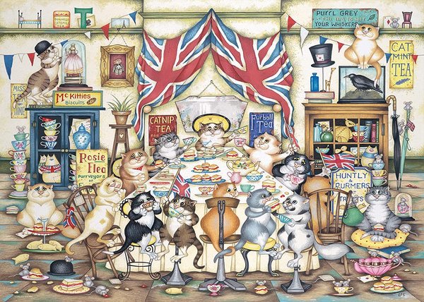 Ravensburger Puzzle 17487 - 1000 Teile - Linda Jane Smith - Crazy Cats Afternoon Tea at Tiddles